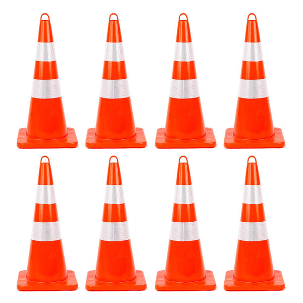 28'' Inches Traffic Safety Cones | 8 Pack | Durable PVC Cone with Reflective Collars, Orange Construction Cone for Traffic Control, Driveway Road Parking Use
