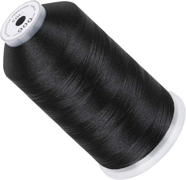 - Single Huge Spool 5000M Each Polyester Embroidery Machine Thread 40WT for Commercial and Domestic Machines - Black